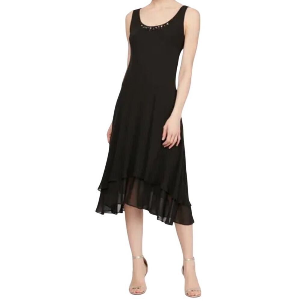 SLNY Dress Beaded detail chiffon sleeveless black size 14